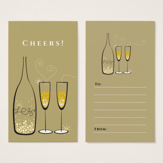 Cartes De Visite Balise cadeau Gold Champagne Bubbly Holiday Party  (Devant & derrière)