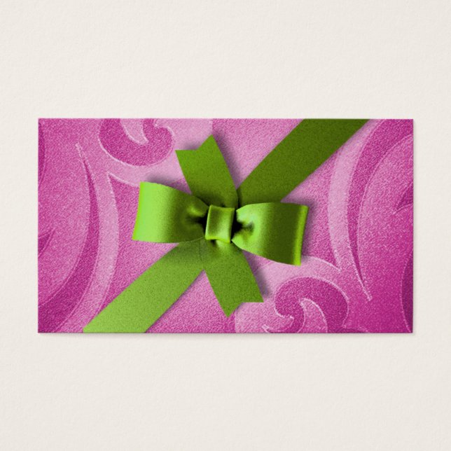 Cartes De Visite Balise cadeau Pink with Green Bow (Devant)