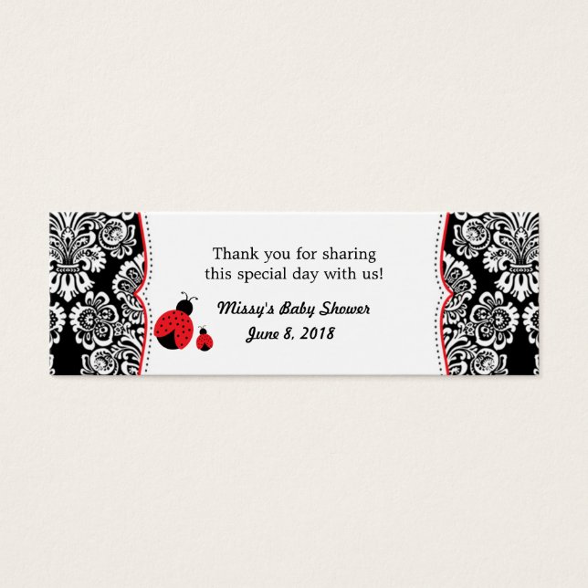 Cartes De Visite Balise de baby shower rouge noir ladybug damask (Devant)