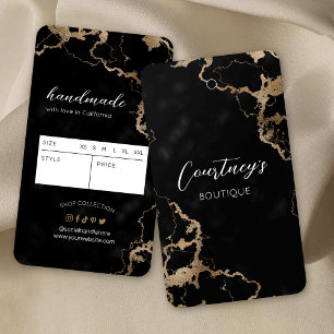 Cartes De Visite Balise de couture en marbre noir et or Étiquette d
