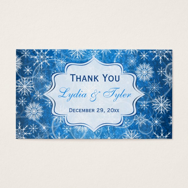 Cartes De Visite Balise de noce Blue and White Snowflakes Wedding F (Devant)