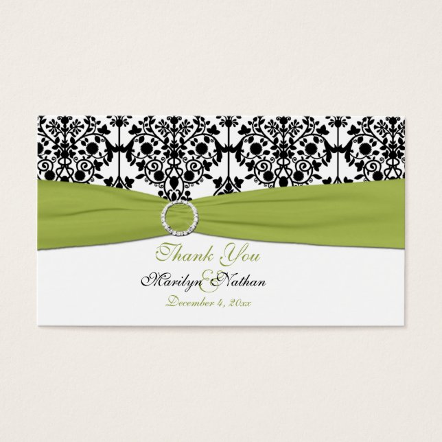 Cartes De Visite Balise de préférence Mariage damassé verte, blanch (Devant)