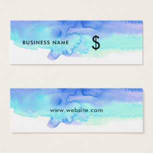 Cartes De Visite Balise de prix Artsy Blue Watercolor Splash White