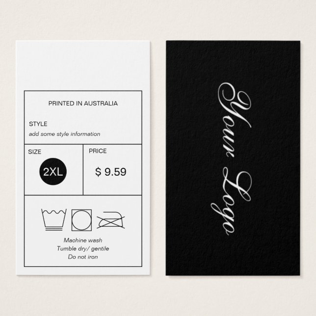 Cartes De Visite Balise de prix des vêtements logo (Devant & derrière)