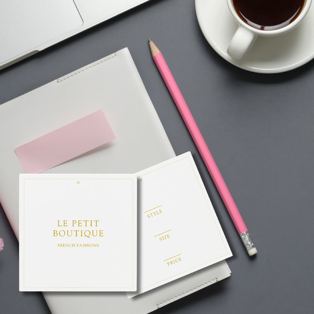 Cartes De Visite Balise de prix du vêtement blanc or simple (Créateur téléchargé)