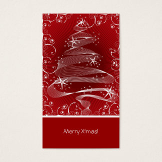 Cartes De Visite Balise de voeux Abstraite Red X'mas Tree & Swirls