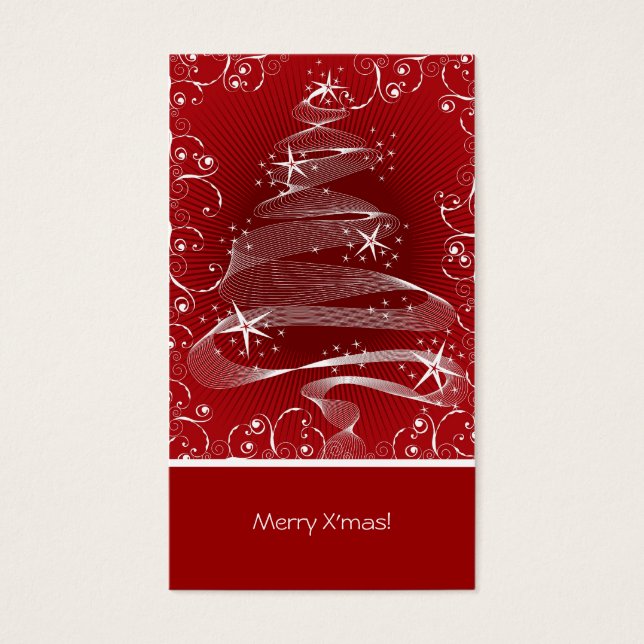 Cartes De Visite Balise de voeux Abstraite Red X'mas Tree & Swirls  (Devant)