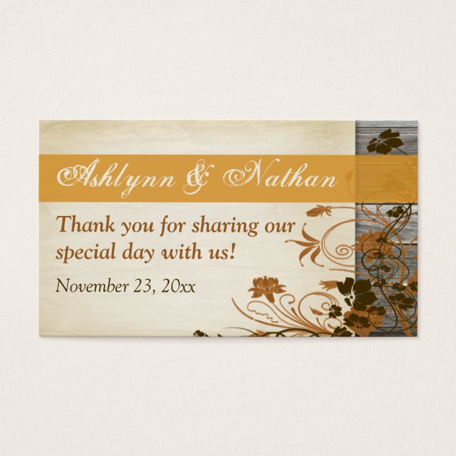 Cartes De Visite Balise Fleurs Autum, FAUX Wood Wedding Favor (Devant)