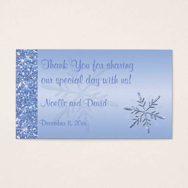 Cartes De Visite Balise Glittery Blue Snowflakes Wedder Favor (Devant)