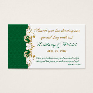 Cartes De Visite Balise Green White Gold Scrolls, Shamrock Favorise