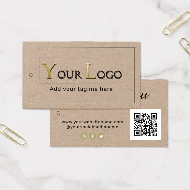 Cartes De Visite Balise Hang du logo Merci QR Code Kraft (Bureau)