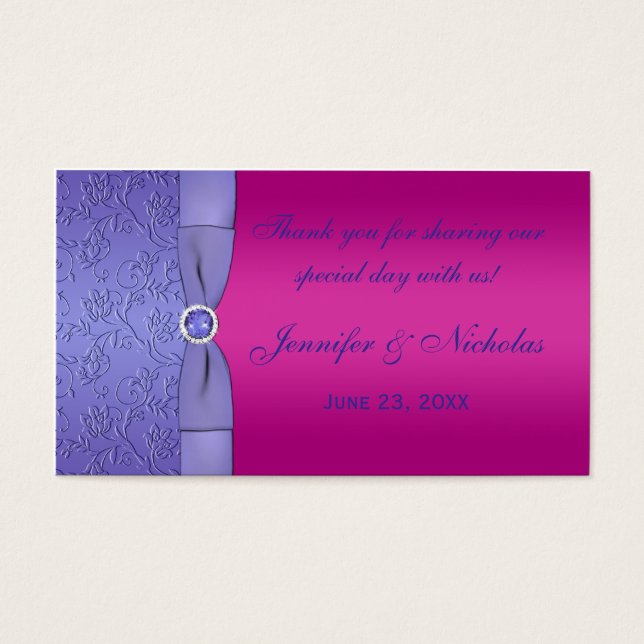 Cartes De Visite Balise IMPRIMÉE RIBBON Fuchsia, Mariage violet Fav (Devant)