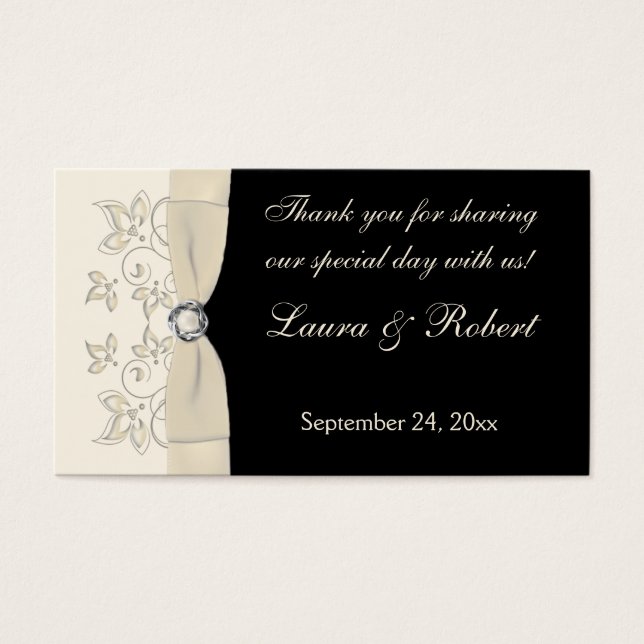 Cartes De Visite Balise Ivory and Black Floral Wedding Favor (Devant)