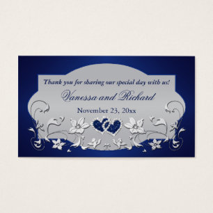 Cartes De Visite Balise Marine, Silver Grey Floral, Coeurs Mariage