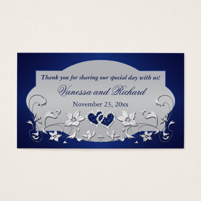 Cartes De Visite Balise Marine, Silver Grey Floral, Coeurs Mariage  (Devant)
