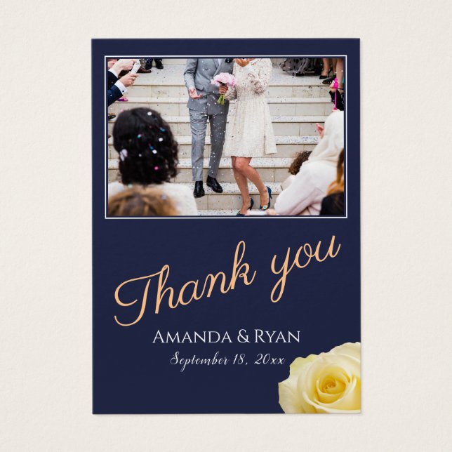 Cartes De Visite Balise Moderne Blue Rose Floral Photo Wedding Favo (Devant)