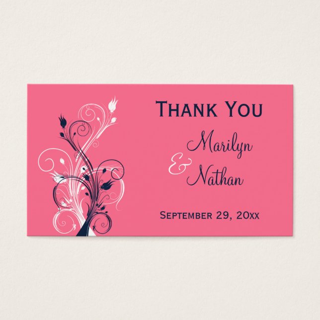 Cartes De Visite Balise Navy, Pink et White Floral Favor (Devant)