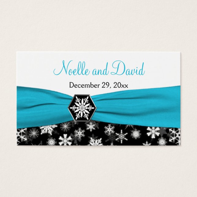 Cartes De Visite Balise Noir, Blanc, Aqua Snowflakes Wedding Favor (Devant)