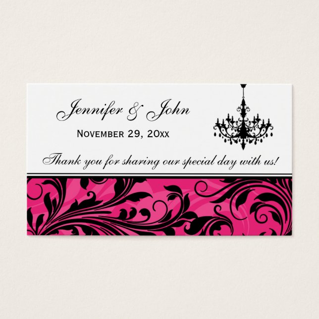 Cartes De Visite Balise Noir Rose Blanc Chandelier Mariage Favor (Devant)