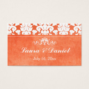 Cartes De Visite Balise Privilège Mariage damassé orange et blanc