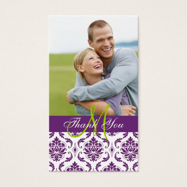 Cartes De Visite Balise Purple Damask Photo Mariage Merci Favoriser (Devant)