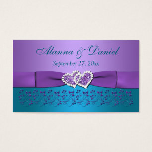Cartes De Visite Balise Purple, Floral Turquoise, Coeurs Mariage Fa