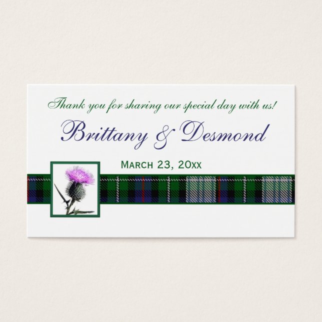 Cartes De Visite Balise Purple, Green, White Tartan and Thistle Fav (Devant)