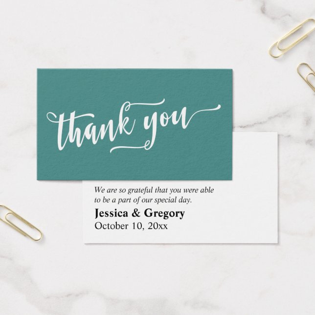 Cartes De Visite Balise Simple Merci blanc Script sur Faveur Turquo (Bureau)
