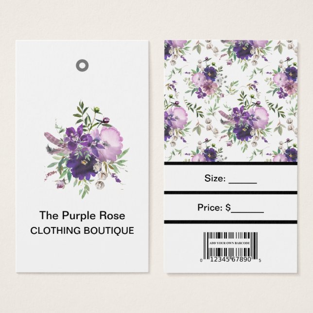 Cartes De Visite Balises de prix personnalisées à fleurs violettes  (Devant & derrière)