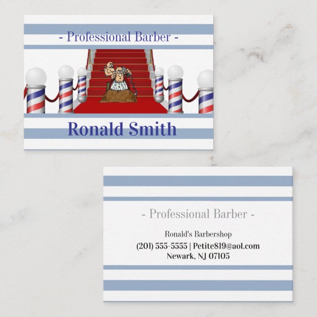 Cartes de visite, Barbier Blue Stripe Barbershop (Devant / Derrière)