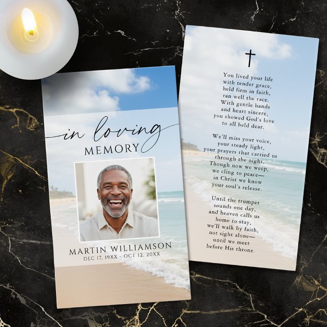 Cartes De Visite Beach Forever Hearts Photo Poem Cross Prayer Card (Créateur téléchargé)