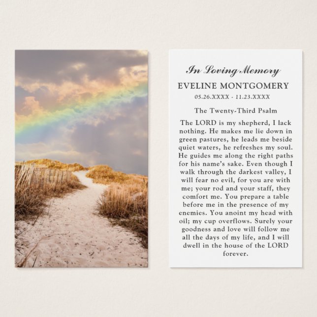 Cartes De Visite Beach Path Rainbow Funeral Prayer Card (Devant & derrière)