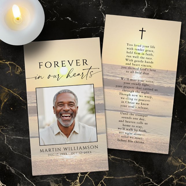 Cartes De Visite Beach Sunset Forever Hearts Sympathy Prayer Card (Créateur téléchargé)