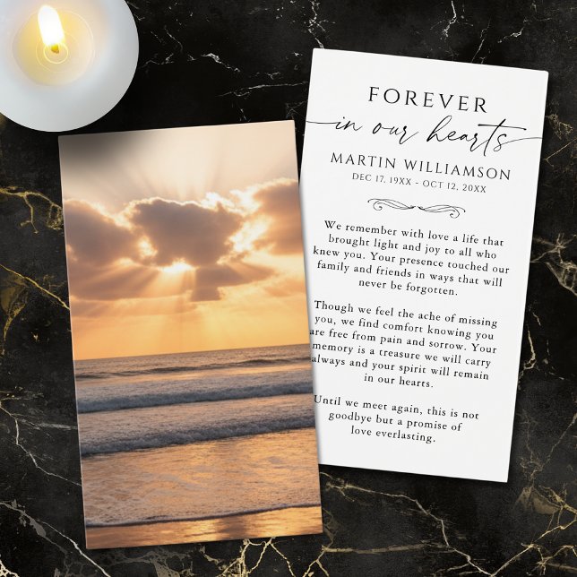 Cartes De Visite Beach Sunset Memorial Sympathy Funeral Prayer Card (Créateur téléchargé)