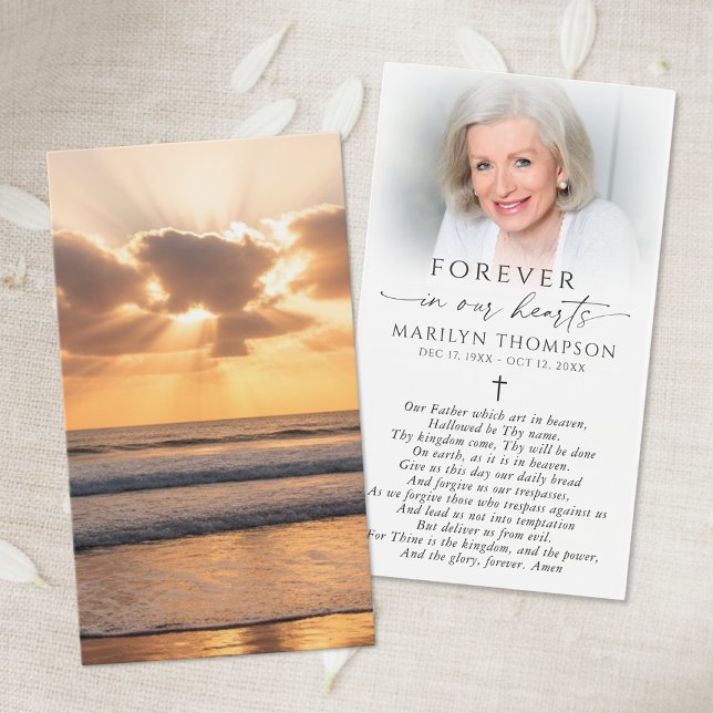 Cartes De Visite Beach Sunset Photo Cross Funeral Prayer Card (Créateur téléchargé)