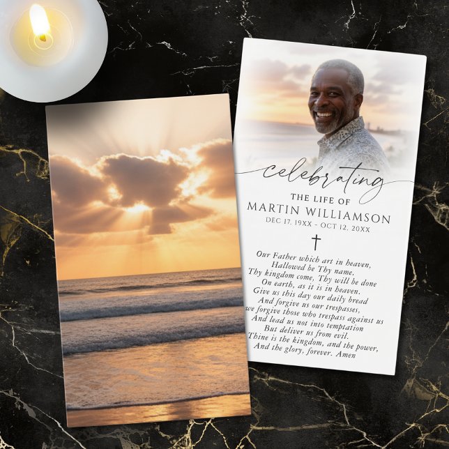 Cartes De Visite Beach Sunset Photo Cross Sympathy Prayer Card (Créateur téléchargé)