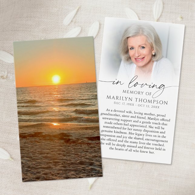 Cartes De Visite Beach Sunset Photo Funeral Sympathy Prayer Card (Créateur téléchargé)