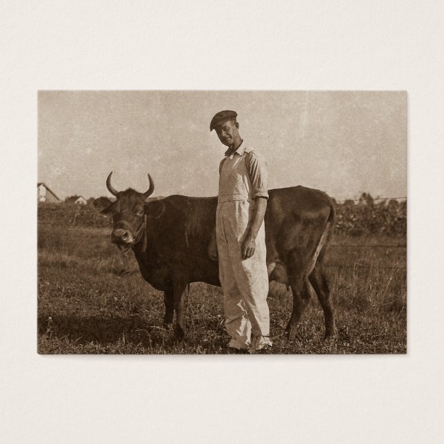 Cartes De Visite Bessie la vache et son fermier. (Devant)