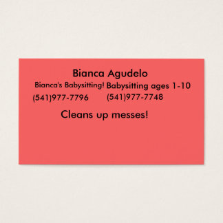 Cartes De Visite Bianca Agudelo, Bianca's Babysitting!, (541)977...
