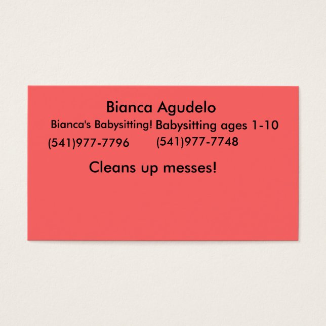 Cartes De Visite Bianca Agudelo, Bianca's Babysitting!, (541)977... (Devant)