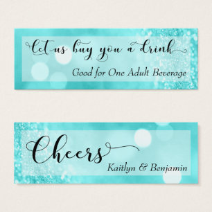 Cartes De Visite Billet Aqua Parties scintillant Bokeh Script Mini