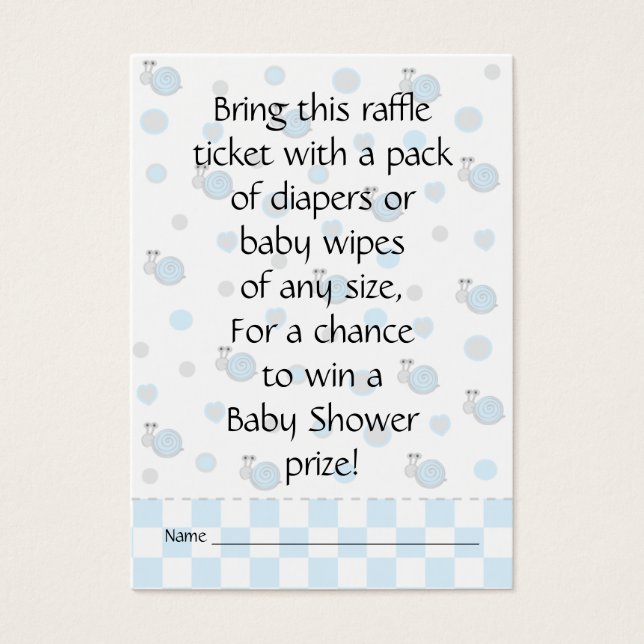 Cartes De Visite Billet baby shower au raffe/pinces et escargots (Devant)