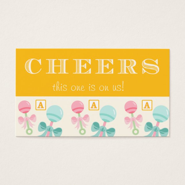 Cartes De Visite Billet Baby shower de boisson pour bébé jaune (Devant)