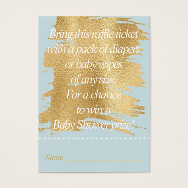Cartes De Visite Billet baby shower Raffle/Bleu classique/Or (Devant)