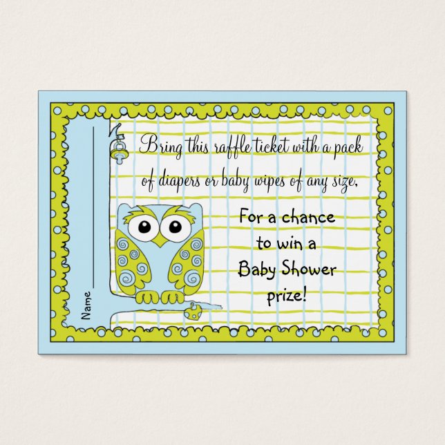 Cartes De Visite Billet baby shower Raffle/Chouette bleue verte (Devant)