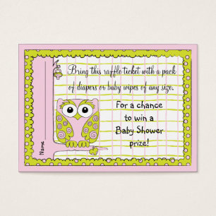 Cartes De Visite Billet baby shower Raffle/Chouette rose/verte