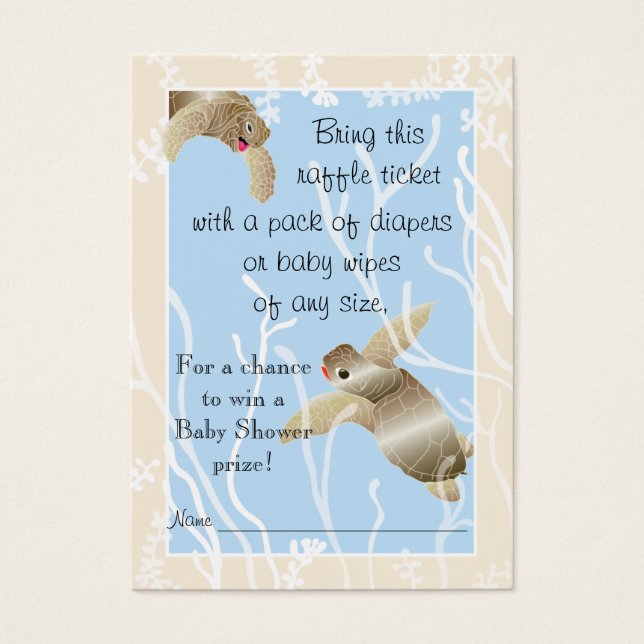 Cartes De Visite Billet baby shower Raffle/Crème/Tortue bleue (Devant)