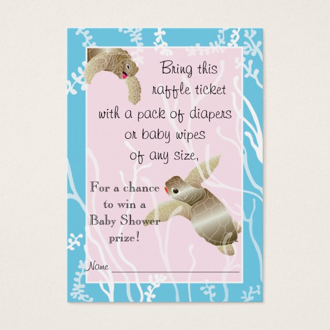Cartes De Visite Billet baby shower Raffle/Tortue rose/bleue (Devant)