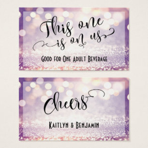 Cartes De Visite Billet Boisson de Parties scintillant violet, blan