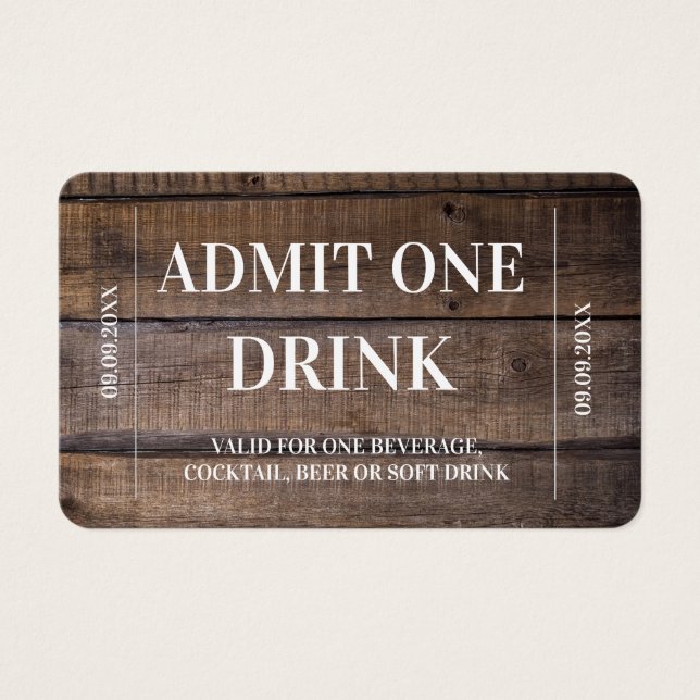 Cartes De Visite Billet boisson Mariage Rustic Drink (Devant)